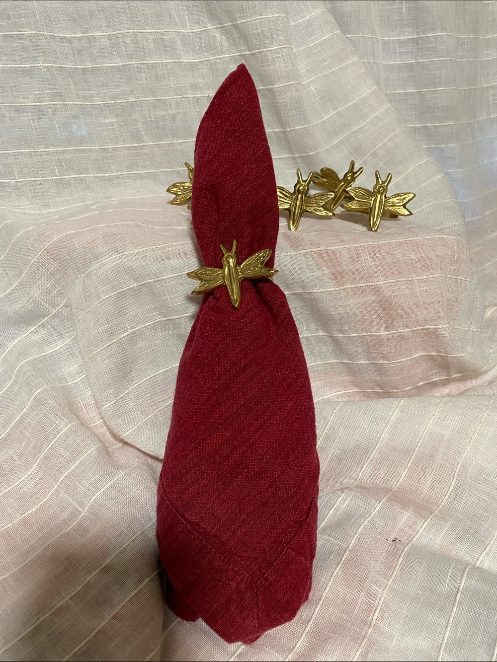 Set of 6 brass insect napkin rings